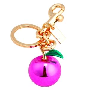 Hot Pink Large Metallic Apple Purse Charm and Gold Keychain Accessory